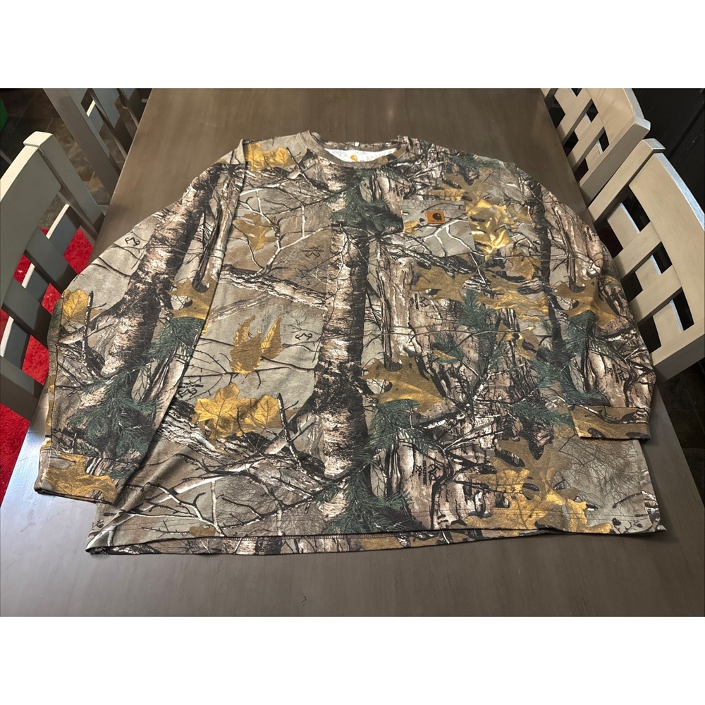 Vintage Carhartt Realtree Camo Shirt Men 2XL Long Sleeve Hunting Pocket Tee